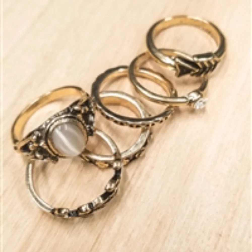 BRONZE & GOLD TEXTURED METALLIC RING SET